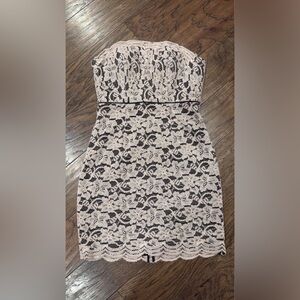 Diane Von Furstenberg Strapless Lace Dress in Black and Cream